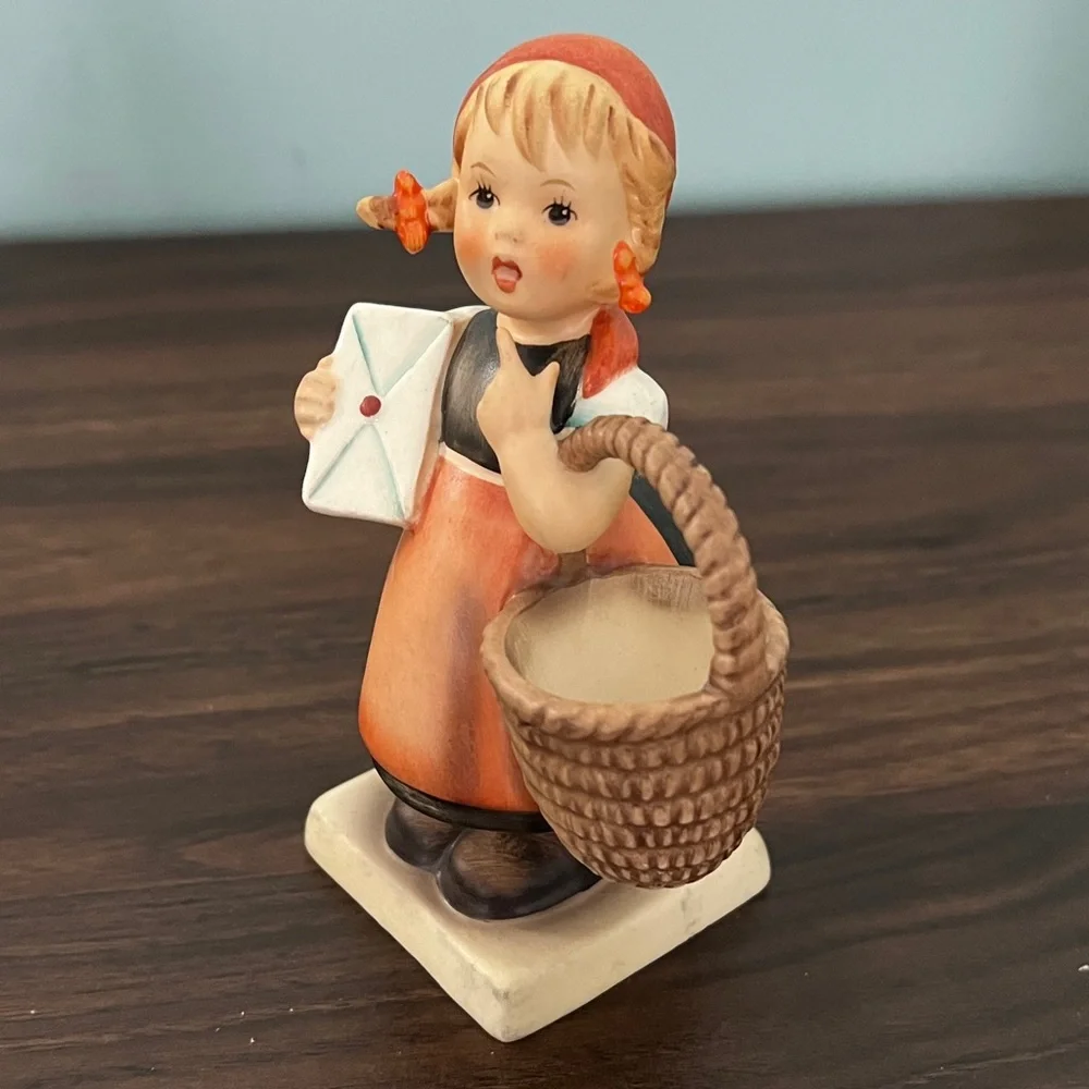 Charming Girl Figurine,meditation with Basket and Letter